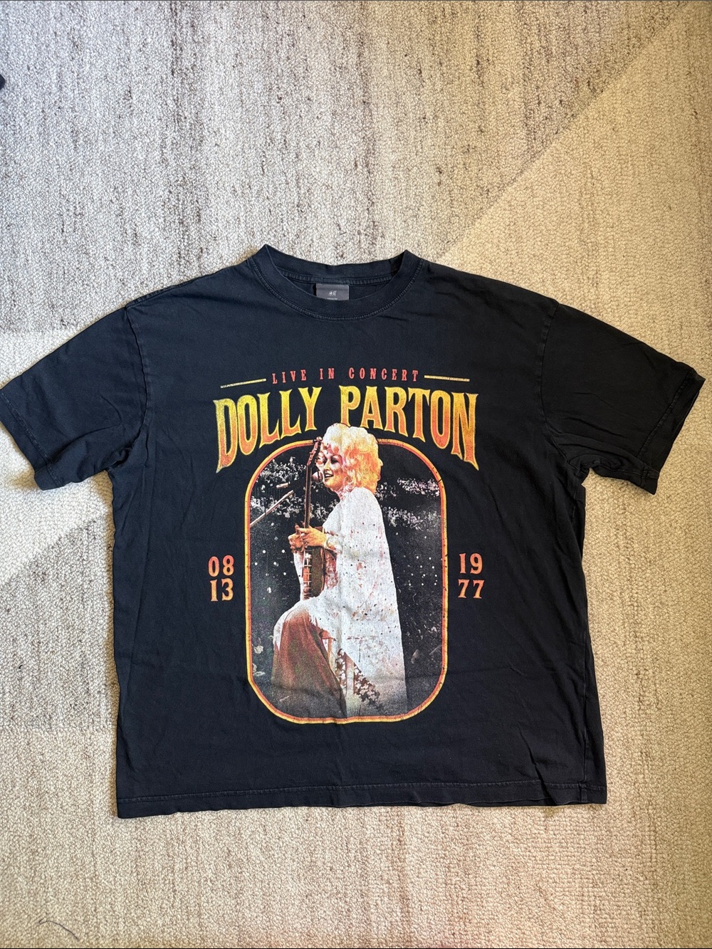 Black Dolly Parton Graphic Short Sleeve Tee H&M Large Loose Fit